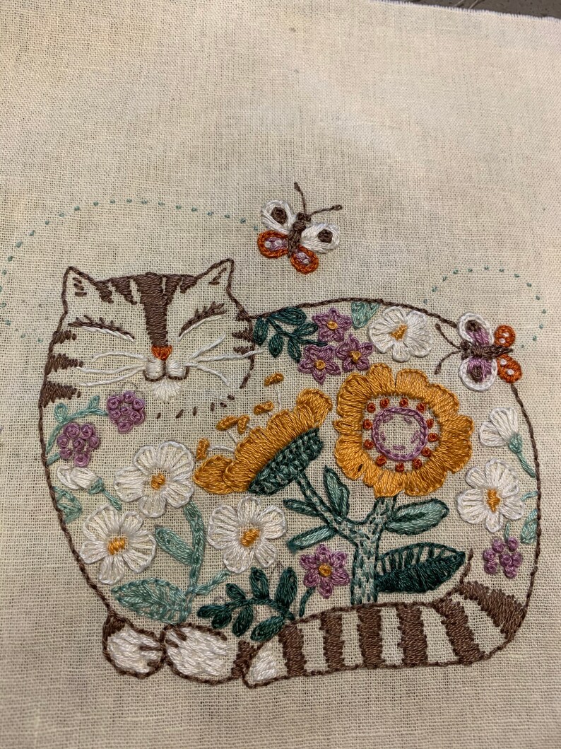 Pdf cat hand embroidery pattern instant download diy craft  etsy