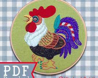 Rooster Hand Embroidery Pattern: Farm Kitchen Decor (PDF Pattern)