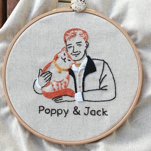 Cat Embroidery Kit ; Personalized pattern with girl or guy ; Customized design ; DIY Hoop Art