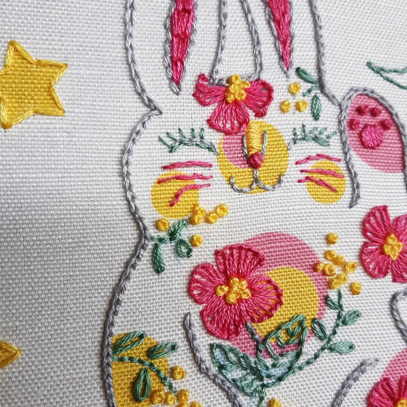 Bunny Embroidery Kit ; DIY craft kit ; 7 inch Rabbit Embroidery pattern ; Bunny Baby Gift ; Beginner Embroidery ; Beginner Craft ; Hoop Art