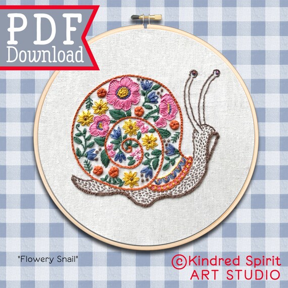 Snail Embroidery PDF Pattern Download Easy Hand Embroidery Etsy