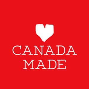 May include: White logo on a red background with a stylized heart and the text "CANADA MADE".