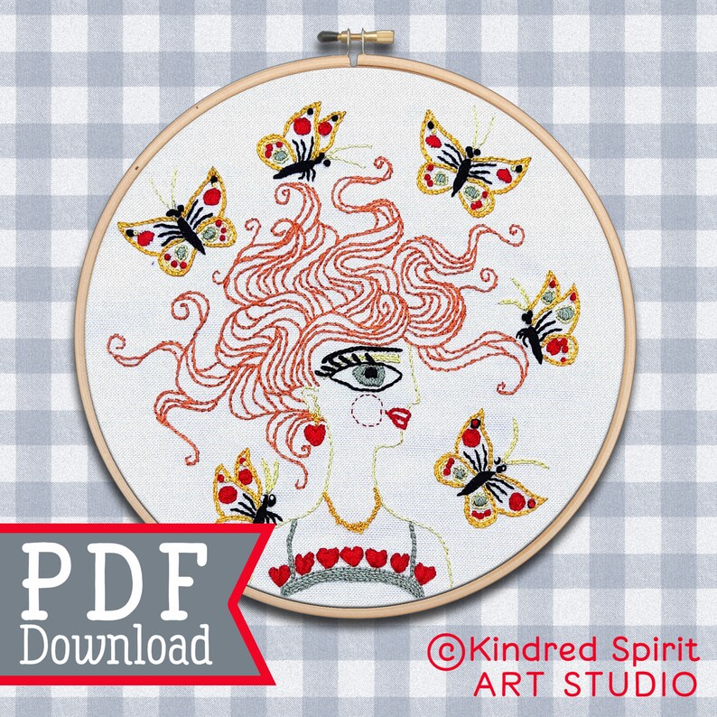 Butterfly Girl Embroidery Pattern: Modern Hoop Art DIY (PDF Download ...