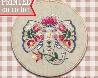 Lotus Elephant Embroidery Kit ; Meditation Pattern ; Animal Needlepoint ; Flower Needlework ; Floral bordado ;  Buddha design