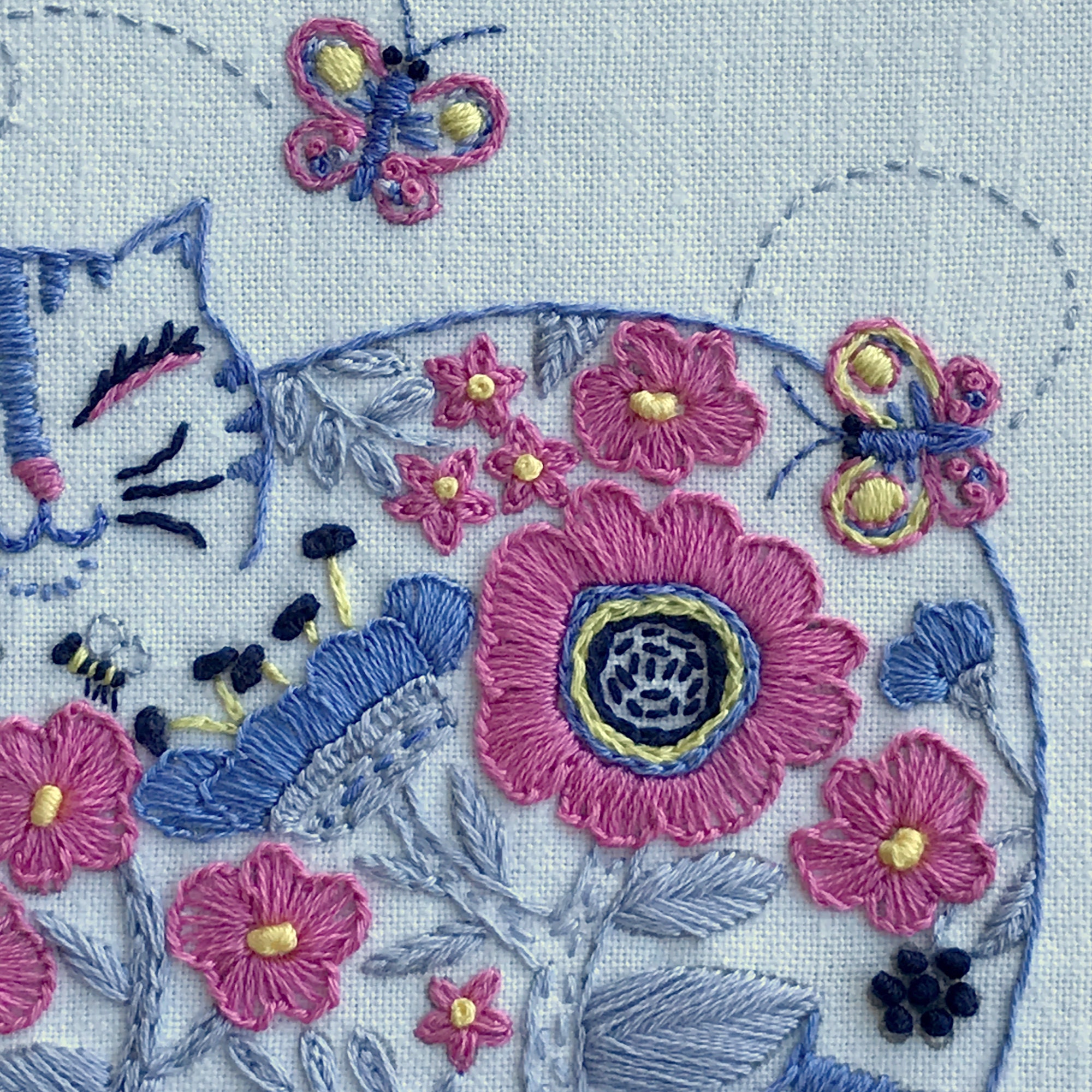 Cat Embroidery Kit Cute Kitty Design DIY Craft Kitten Pattern Beginner  Floral Needlepoint Modern Hoop Art 