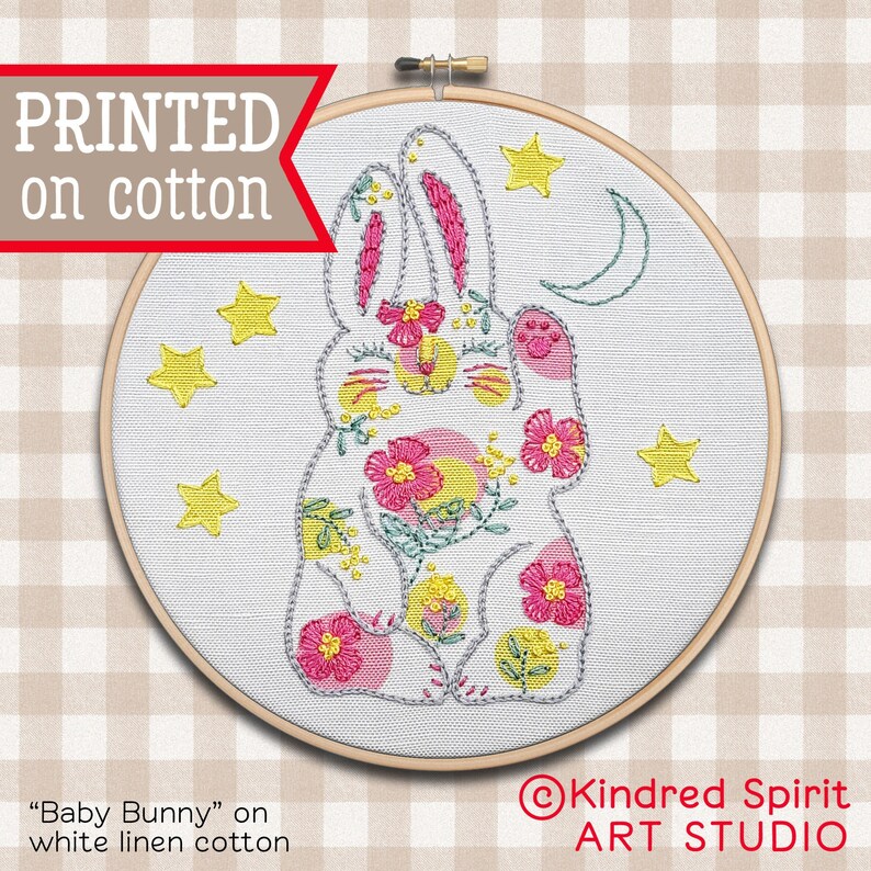 Bunny Embroidery Kit ; DIY craft kit ; 7 inch Rabbit Embroidery pattern ; Bunny Baby Gift ; Beginner Embroidery ; Beginner Craft ; Hoop Art