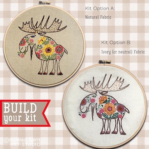 Moose Embroidery Kit ;  Stag Moose Design ; 7 inch Hoop Art ; Nature Lover Gift for her ; Woodland Animal Needlepoint