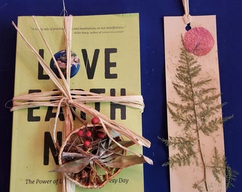 GIFT for EARTH LOVERS: Raffia-wrapped, signed copy of Love Earth Now book with hand-crafted bookmark and ornament