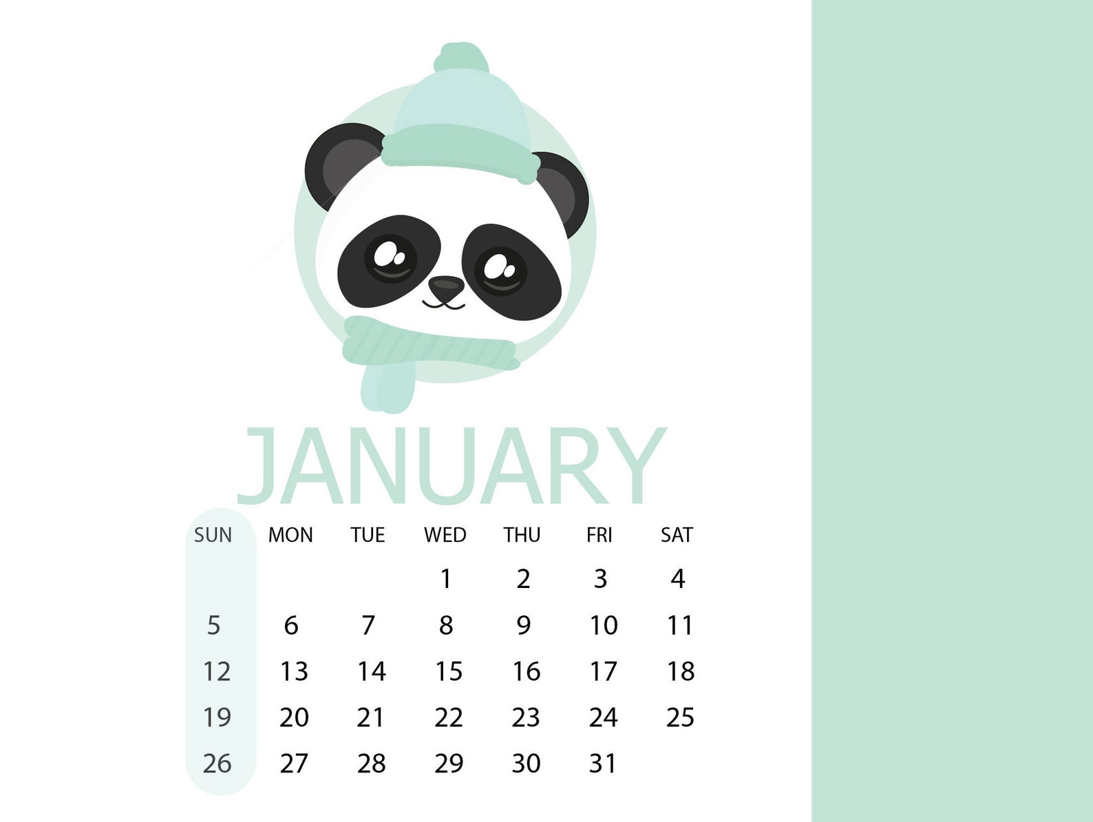 Printable Cute Panda Calendar Print INSTANT DOWNLOAD Etsy