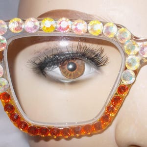 Rhinestone Reading Glasses: Orange & Crystal, 4.00 Strength
