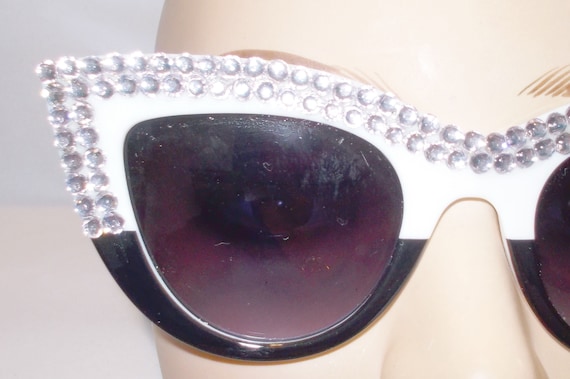 Black Cat-Eye Sunglasses with Rhinestone Accents and Purple Glass Widespread Panic Sunglasses “and It Stoned Me”, Iridescent  main image 2
