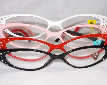 Cat Eye Reading Glasses: Crystal Rhinestone Readers