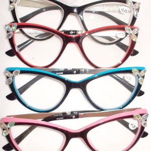 Reading glasses sophisticated cat eye rhinestone readers assorted double colors & strengths gorgeous! Free US shipping.