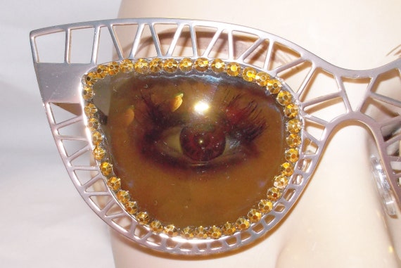 Gold color rhinestone cat eye sunglasses 2026 Cat Eye Bling Glitter Luxury Designer Sun Glasses Gold  main image 2