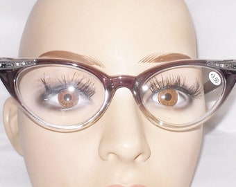Reading glasses gorgeous purple and clear cat eye style glasses lots of strengths free US shipping