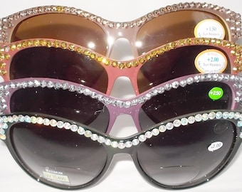 OKULARY PRZECIWSŁONECZNE DWUOGNISKOWE Okulary przeciwsłoneczne dwuogniskowe z kryształkami: okulary przeciwsłoneczne w 4 kolorach