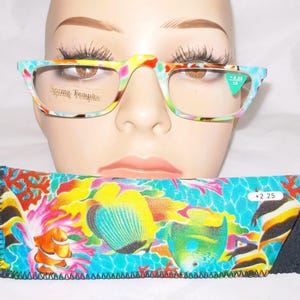 Half Moon Hand-Painted Tropical Readers: Half-Rim Reading Glasses with Case