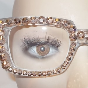 Rhinestone Reading Glasses: Clear Square Frames with Rose Gold Accents