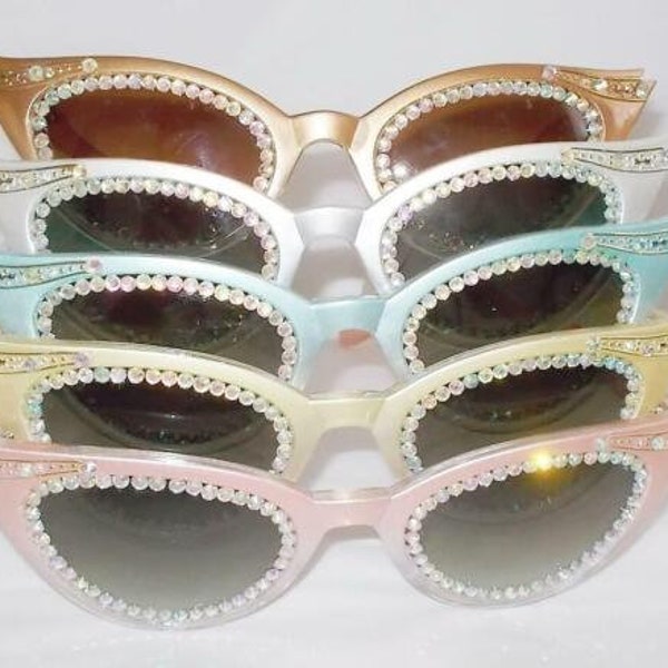 Sunglasses fabulous 50's style cat eye sunglasses 5 gorgeous pearlized colors with rhinestones