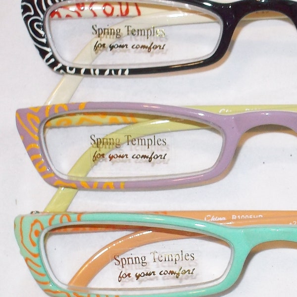 Reading glasses gorgeous hand painted small readers spring hinges, 3 color combo's free US shipping