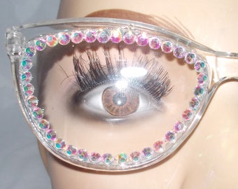 Rhinestone Reading Glasses: Clear Semi Cat Eye Frames