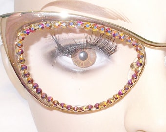 Gorgeous gold metallic cat eye reading glasses with gold rhinestones, free US shipping