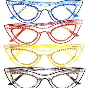 2.25 SET OF 4 Reading glasses four pairs cat eye style transparent frames 4 different colors