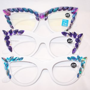 Reading glasses fabulous white rhinestone cat eye readers 3 styles and strengths free US shipping