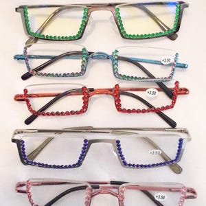 3.50 Reading glasses half-moon underframe readers metal frames in different colors with rhinestone accents All 3.50 strengths!