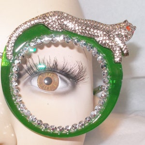 Leopard Reading Glasses: Green Frame with Rhinestones