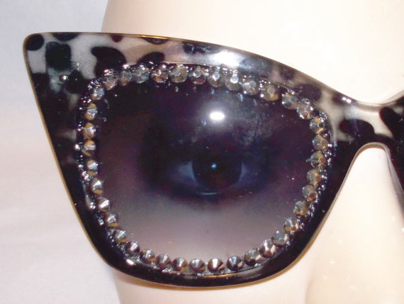 Rhinestone Cat Eye Sunglasses: Black Animal Print - Etsy
