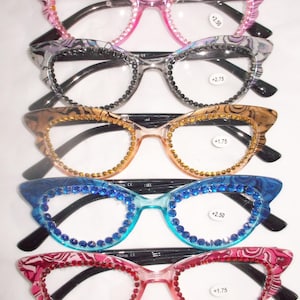 SALE Reading glasses lovely cat eye style readers, with rhinestones 5 colors, lots of strengths