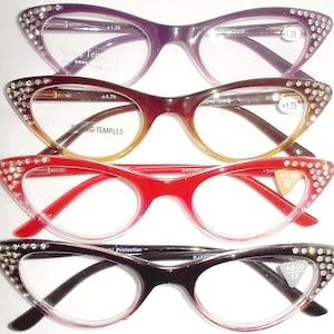 Reading glasses lovely cat eye style readers in 4 different colors rhinestone decoration free US shipping