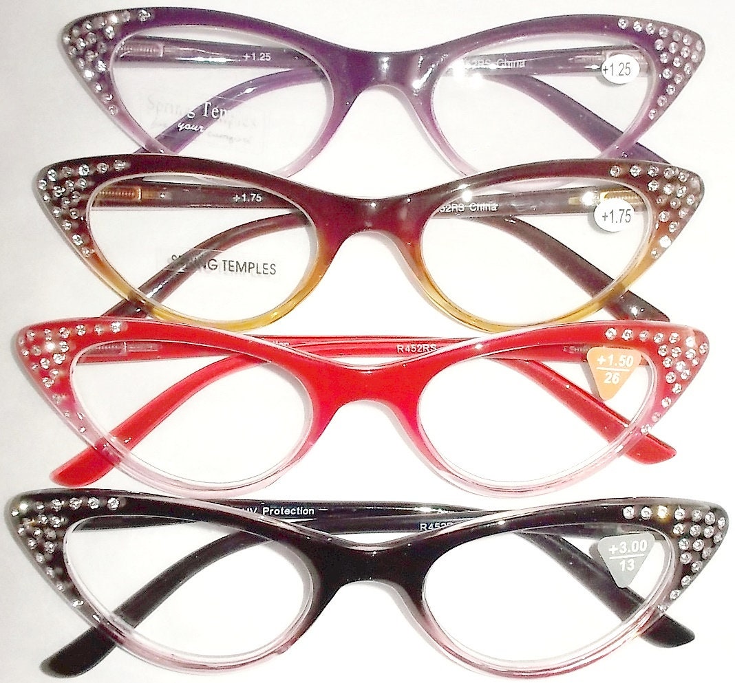 Rhinestone Cat Eye Reading Glasses: Vintage Style Readers