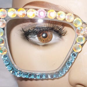Rhinestone Reading Glasses: Two-Tone Blue Crystal Frame (4.00 Strength)