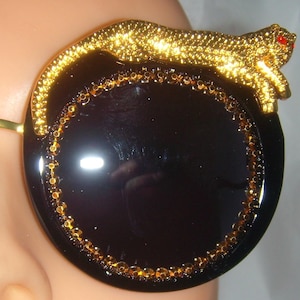 LEOPARD unique sunglasses black glasses fabulous leopard on frame gold rhinestones free US ship