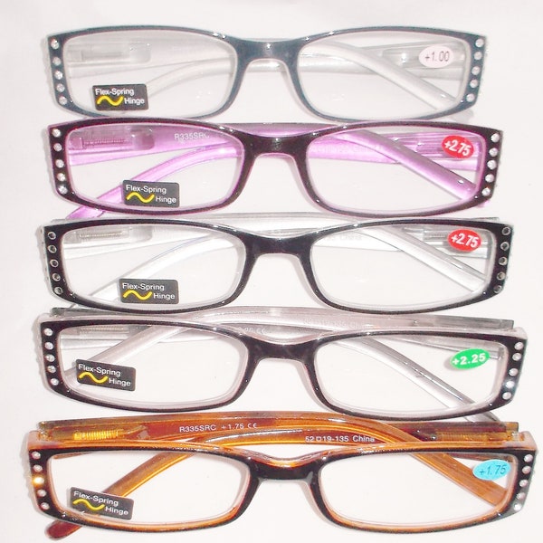 Faux rhinestone reading glasses with matching cases 5 colors free US shipping