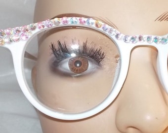 Reading glasses for myopia all strengths white with crystal rhinestones