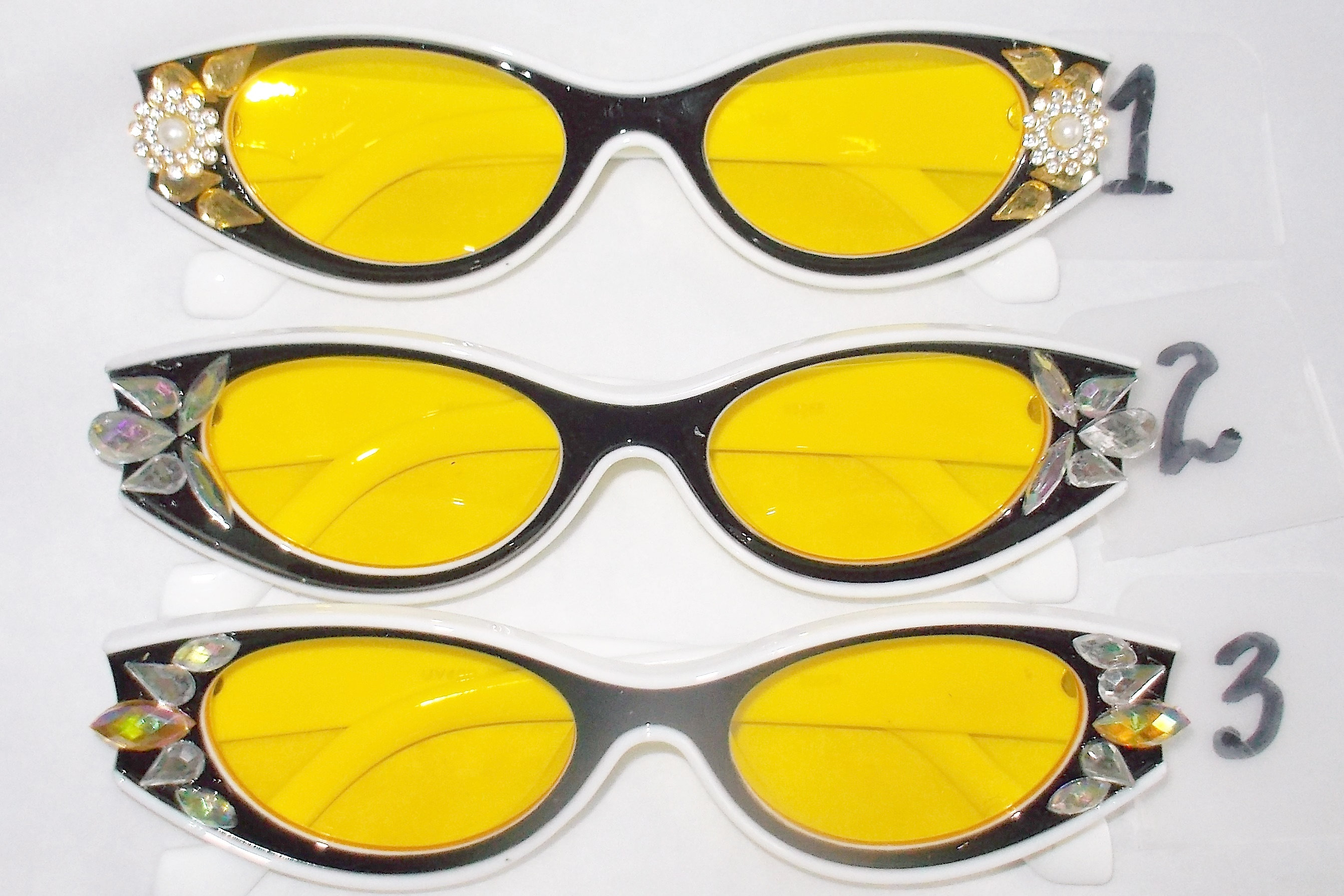 Crystal Embellished Black Sunglasses with Yellow Lenses Sun Buddies Pearl Black With Yellow Lens – Très Bien main image 4