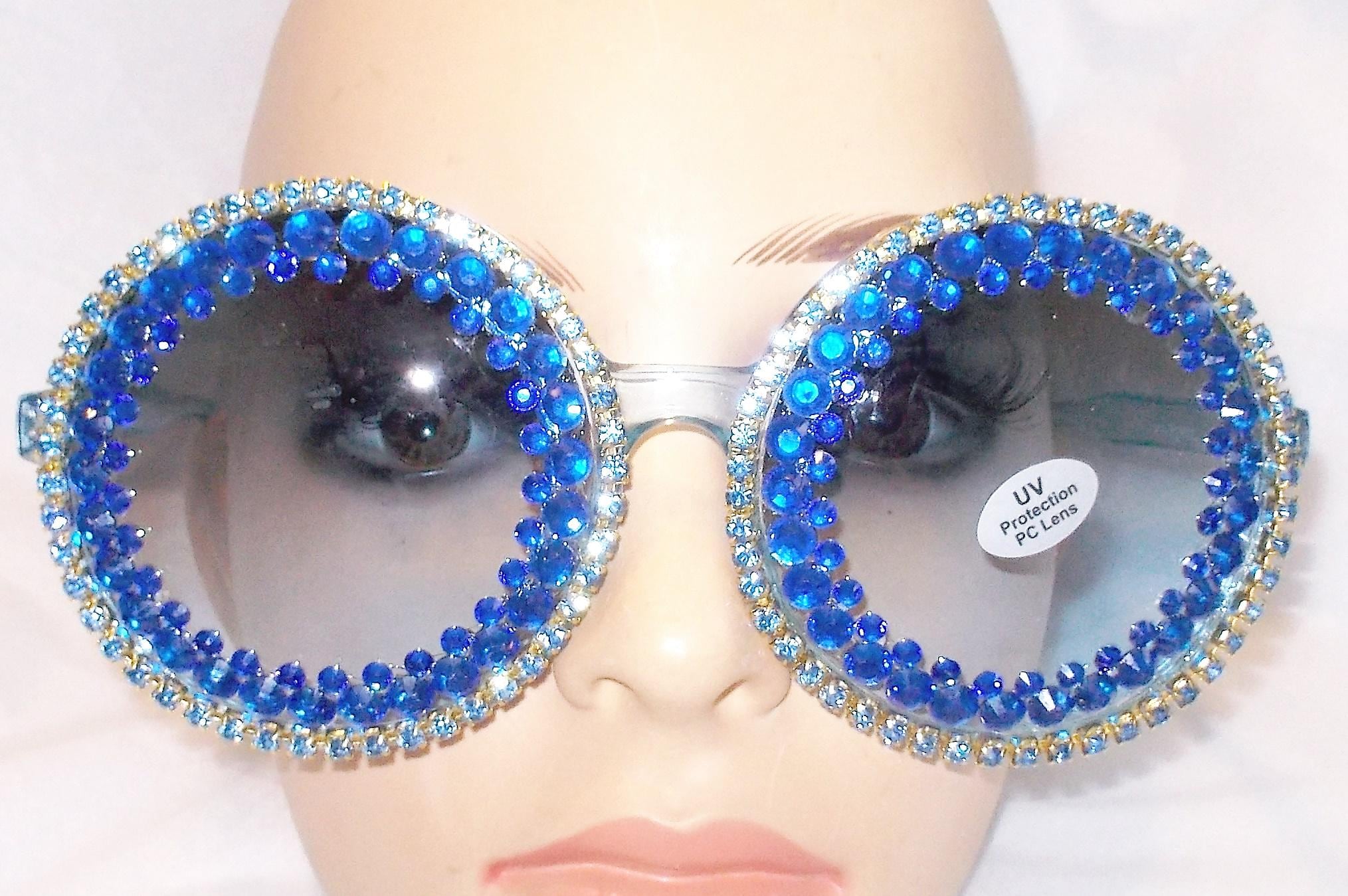 Blinged Out Blue Rhinestone Sunglasses: Unique Boutique  display picture 1