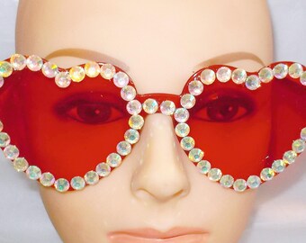 SALE Heart shaped sunglasses heart shaped red & crystal rhinestones
