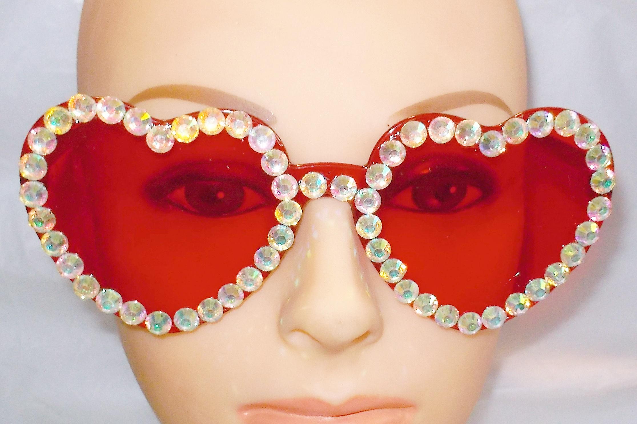 Heart-Shaped Red Sunglasses with Rhinestones Rhinestone Heart Sunglasses Pink Rhinestone Glasses  main image 2