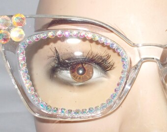 Reading glasses clear cat eye frame 4 strengths crystal rhinestones