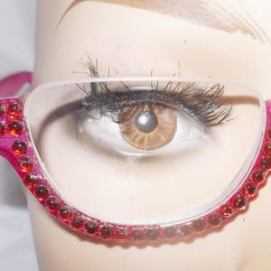 Rose Pink Reading glasses half-moon half rim readers ROSE PINK with rhinestones several strengths free US shipping
