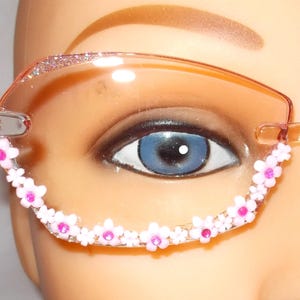 Reading glasses half-moon half rim readers light pink florals several strengths free US shipping