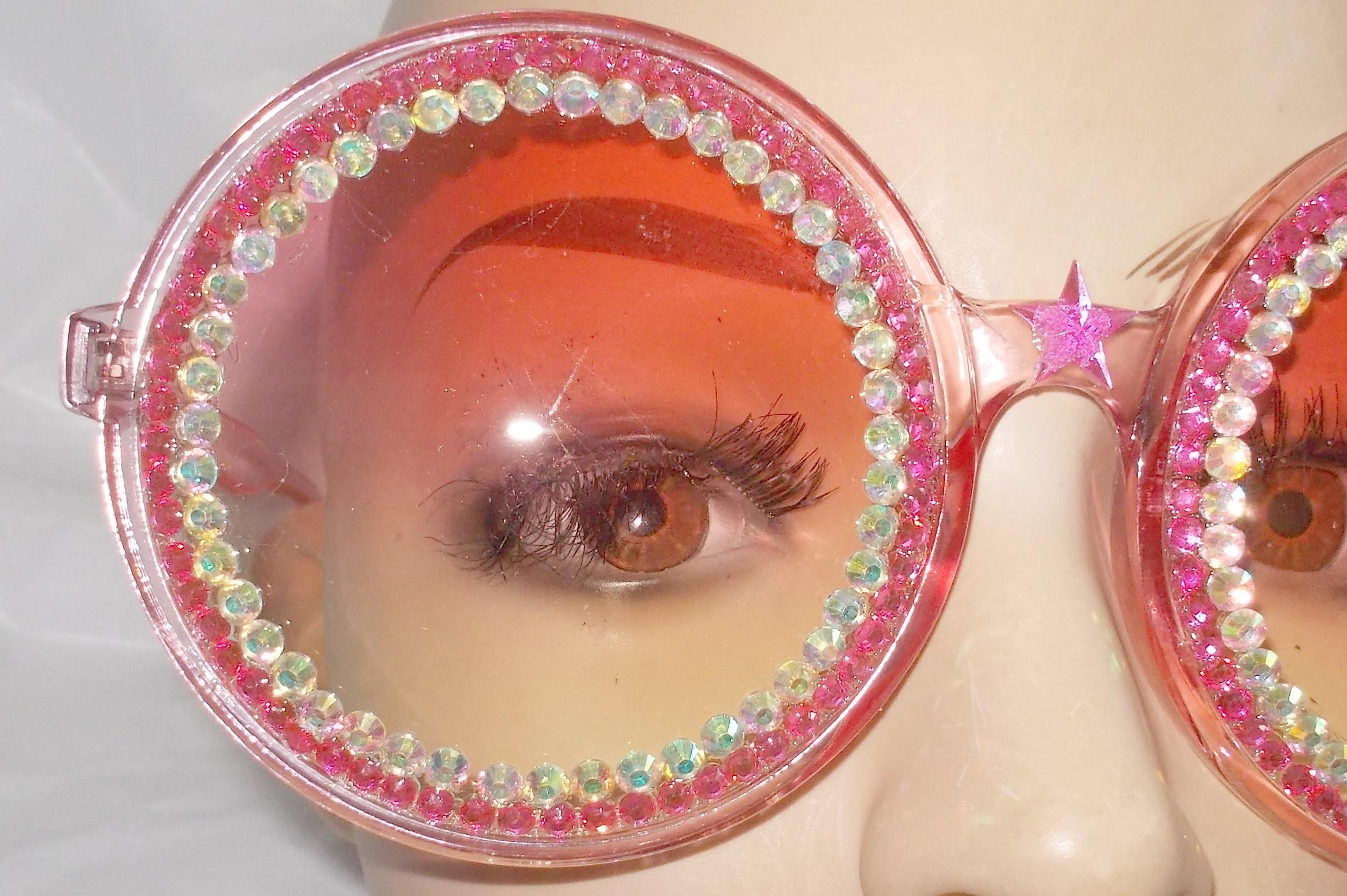 Oversized Round Sunglasses Pink on Pink & Crystal Tons of  display picture 1