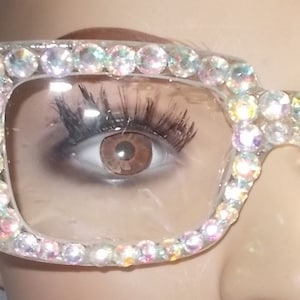 Reading glasses gorgeous clear squarish frames with crystal rhinestones lots of strengths free US shipping