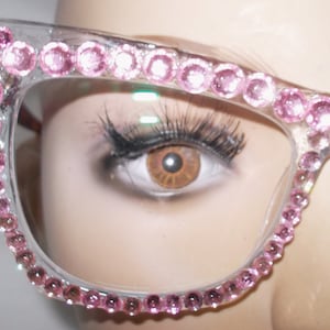 Reading glasses fabulous oversized cat eye style clear frames pink rhinestones, free US ship