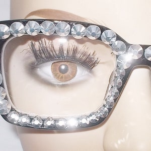 Square Reading Glasses: Black Frames with Silver Rhinestones (3.00 Strength)