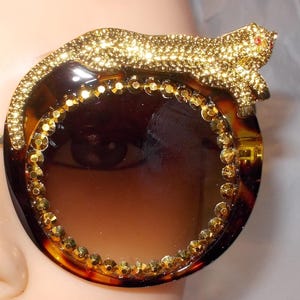 LEOPARD unique sunglasses brown glasses fabulous leopard on frame gold rhinestones free US ship